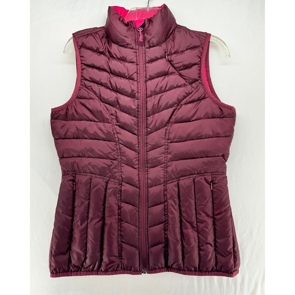 Athleta Down Filled Puffer Vest Burgundy Pink Quilted Full Zip Size Medium